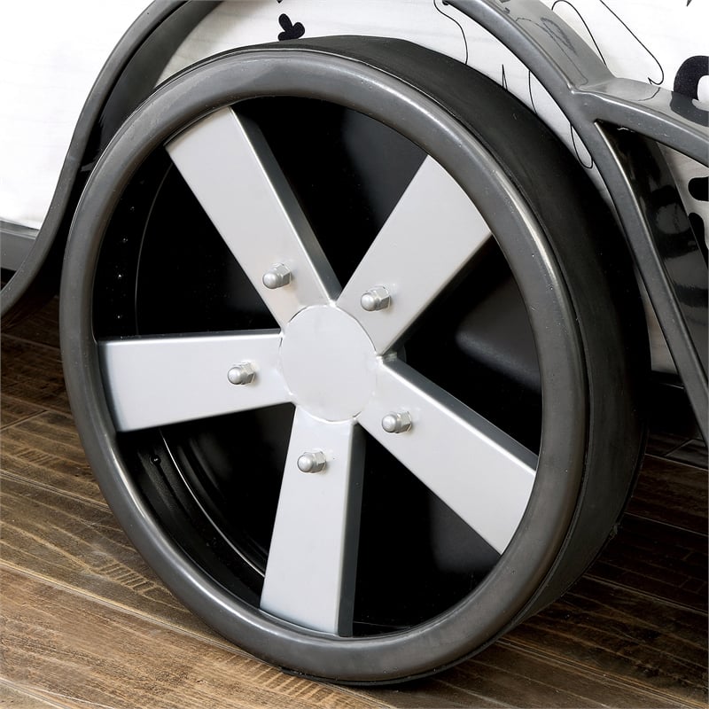 Furniture of America Sainz Metal Twin Racecar Bed in Gun Metal and Silver