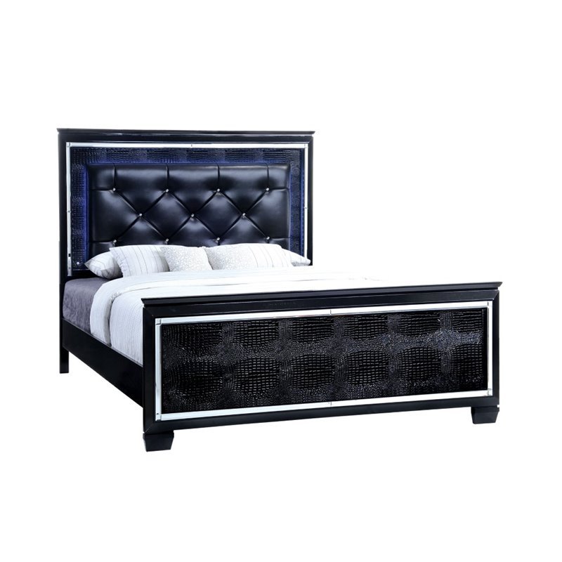 Furniture Of America Rachel Queen Faux Leather Led Bed In Black, Leather Queen Beds