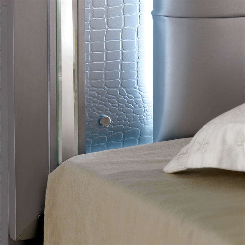 Furniture of America Rachel Faux Leather King LED Panel Bed in Silver