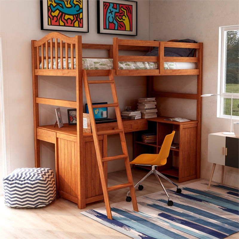 Furniture Of America Franklyn Wood Twin Loft Bed With Desk In Oak