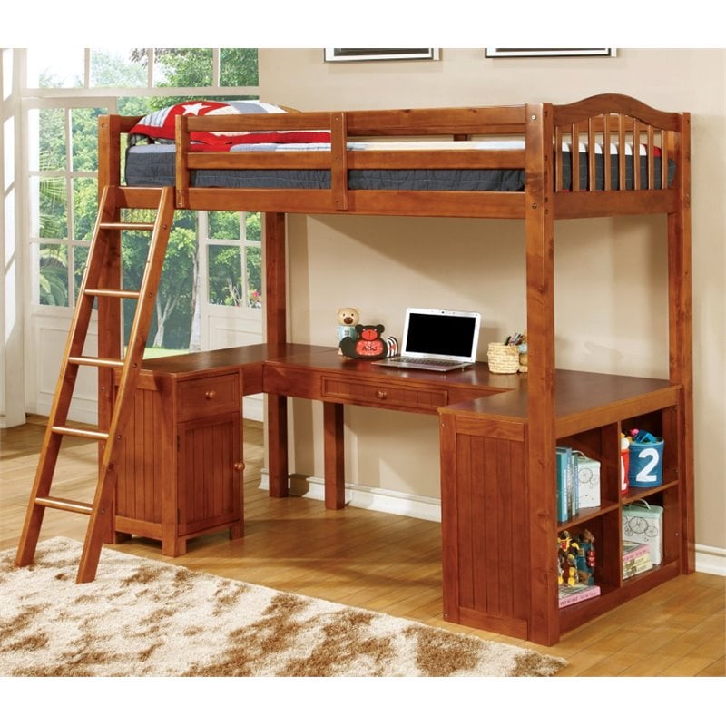 Furniture Of America Franklyn Wood Twin Loft Bed With Desk In Oak Idf