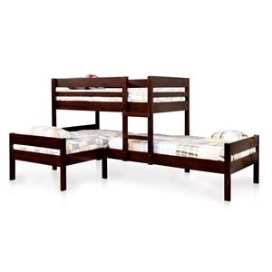furniture of america woody transitional wood twin triple bunk bed in espresso