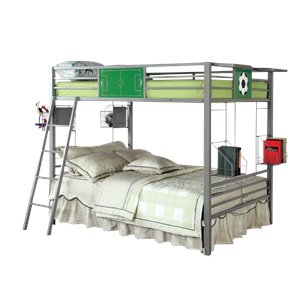 furniture of america larsen metal full over full bunk bed with shelf in gray