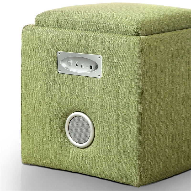 Furniture of America Larson Fabric Square Speaker Ottoman in Green