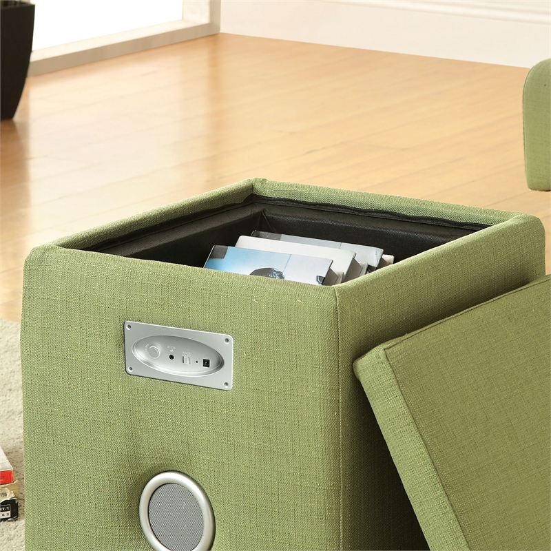 Furniture of America Larson Fabric Square Speaker Ottoman in Green