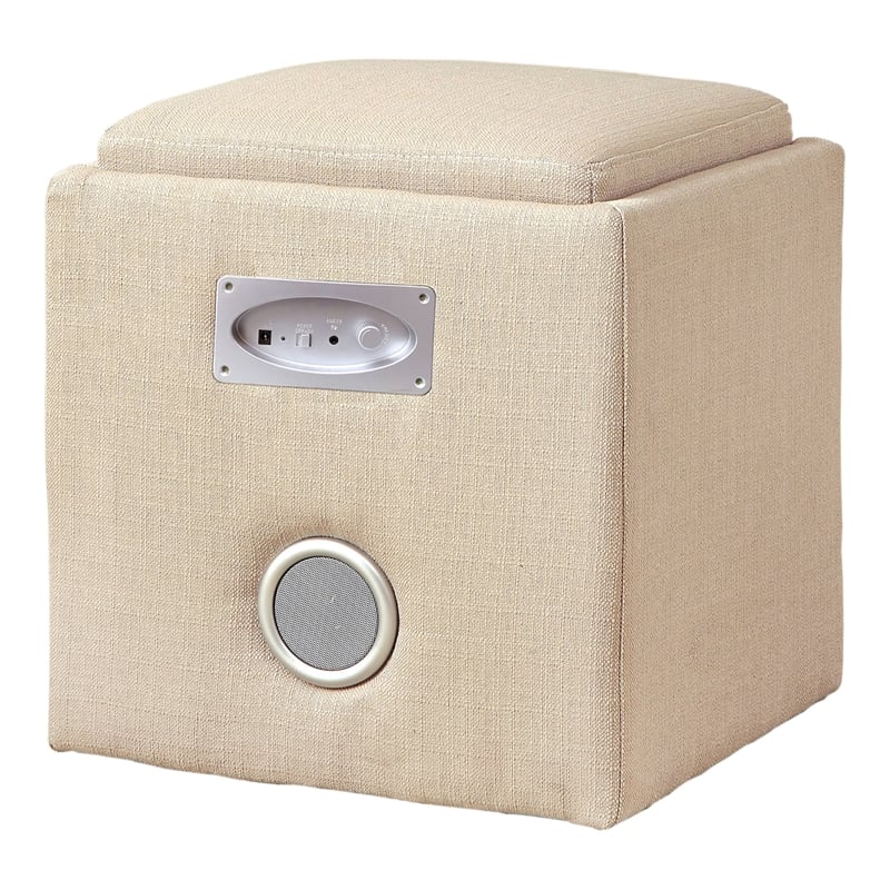 Furniture of America Larson Fabric Square Speaker Ottoman in Ivory