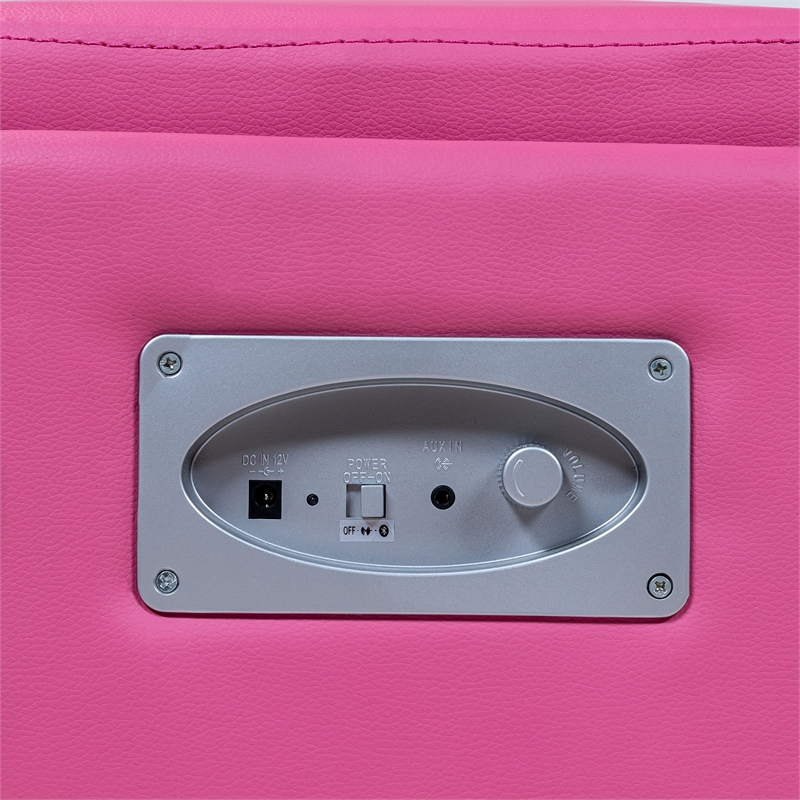 Furniture of America Larson Faux Leather Square Speaker Ottoman in Pink