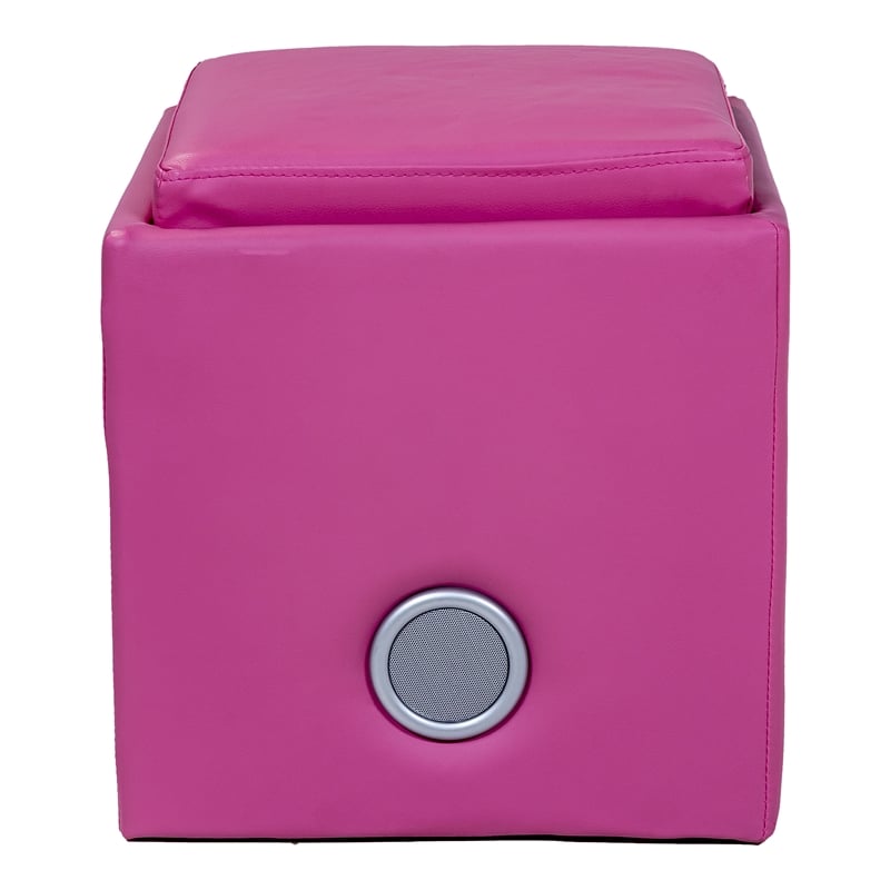 Furniture of America Larson Faux Leather Square Speaker Ottoman in Pink