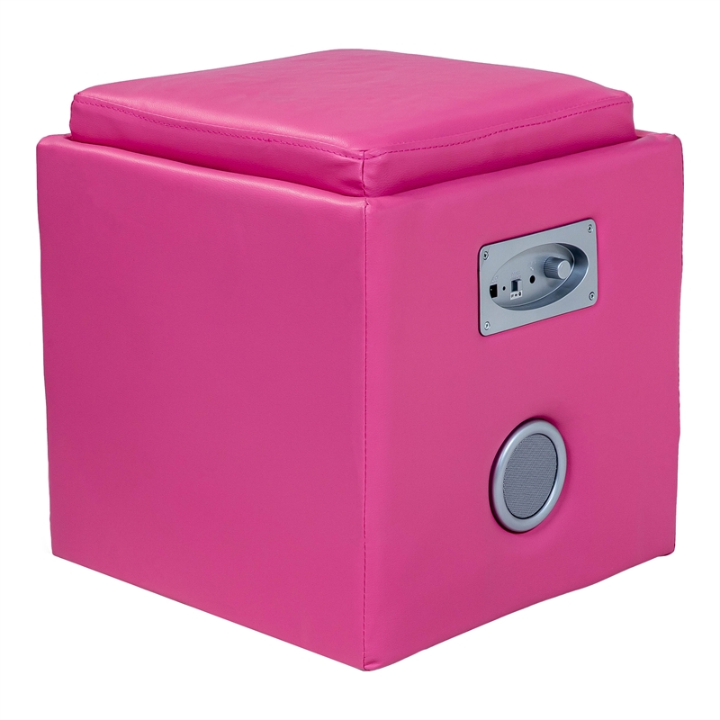 Furniture of America Larson Faux Leather Square Speaker Ottoman in Pink