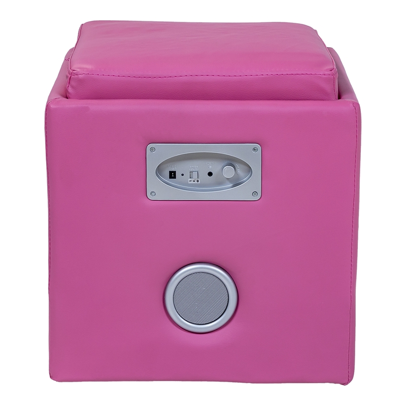 Furniture of America Larson Faux Leather Square Speaker Ottoman in Pink