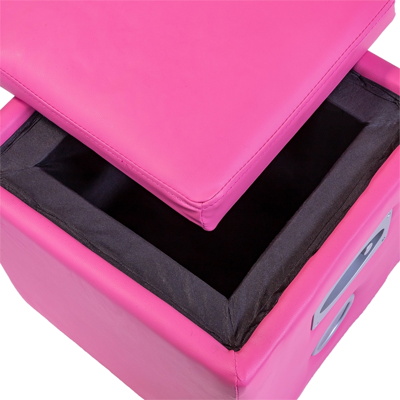 Furniture of America Larson Faux Leather Square Speaker Ottoman in Pink