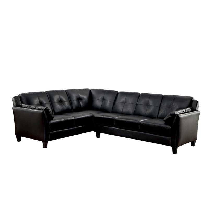Furniture Of America Billie Faux, Black Leather Tufted Sectional Sofa