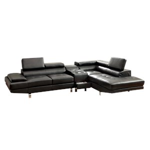 furniture of america jetli right facing leather tufted sectional in black