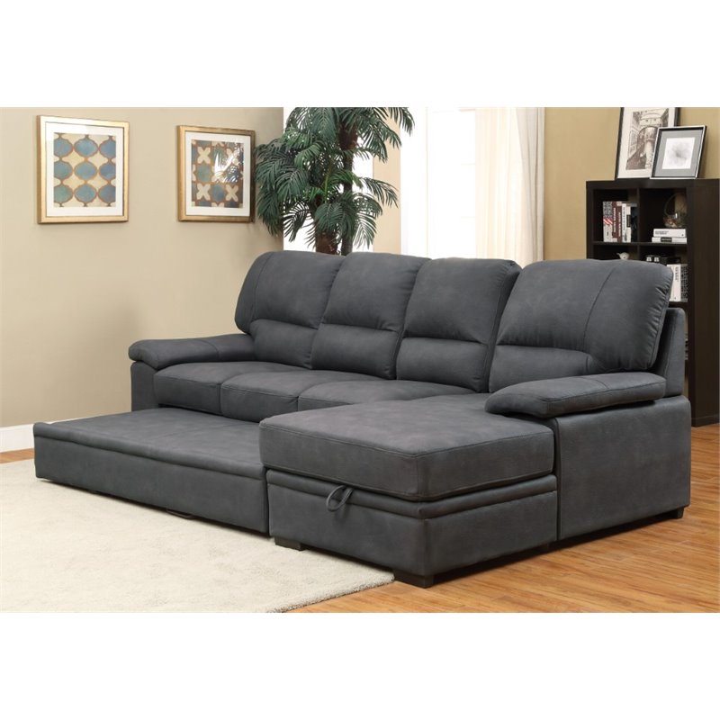 Furniture of America Clair Fabric Convertible Sectional in Graphite Gray