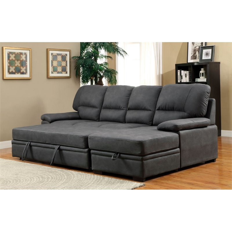 Furniture of America Clair Fabric Convertible Sectional in Graphite Gray