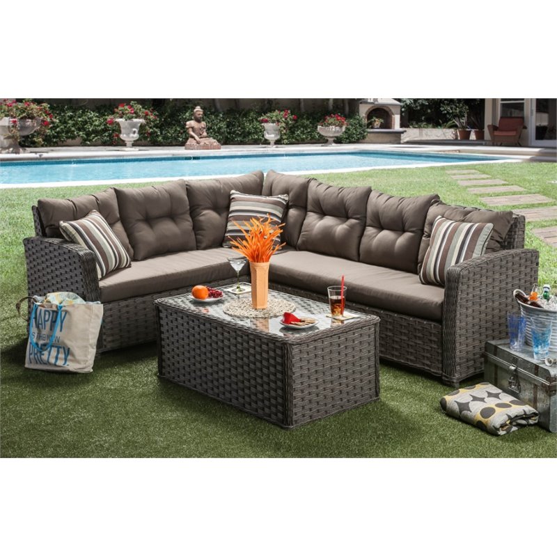 Furniture of America Callen Patio Faux Rattan Sectional ...