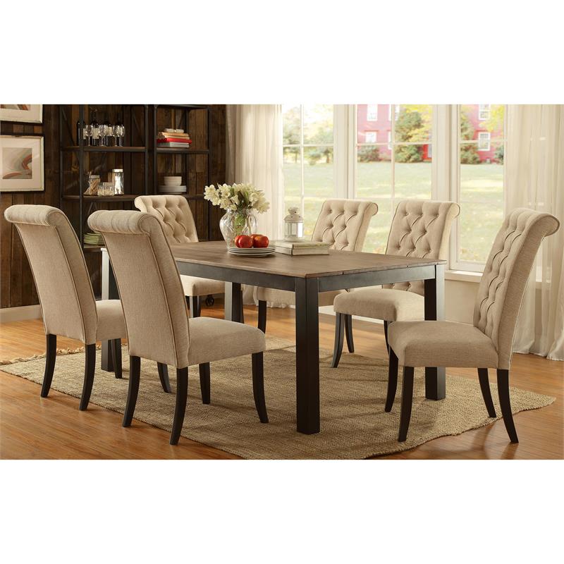 Furniture Of America Landon Side Chair, Light Brown Tufted Dining Chair