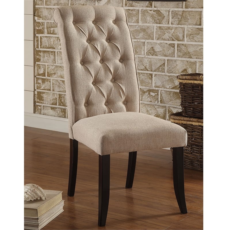 Furniture of America Landon Fabric Side Chair in Ivory and Black (Set of 2)