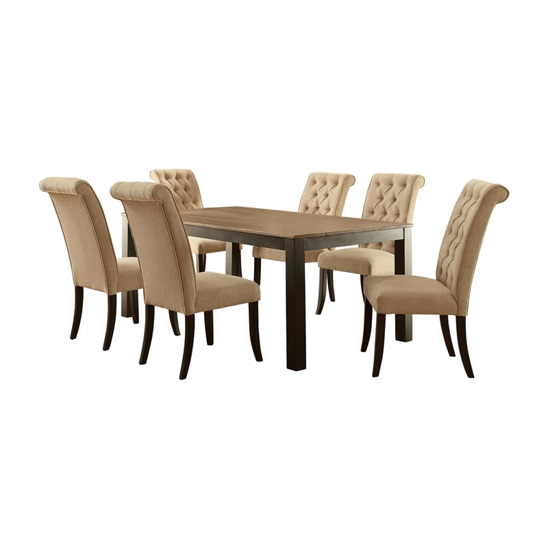 Furniture of America Landon Wood 7-piece Dining Set in Beige and Black
