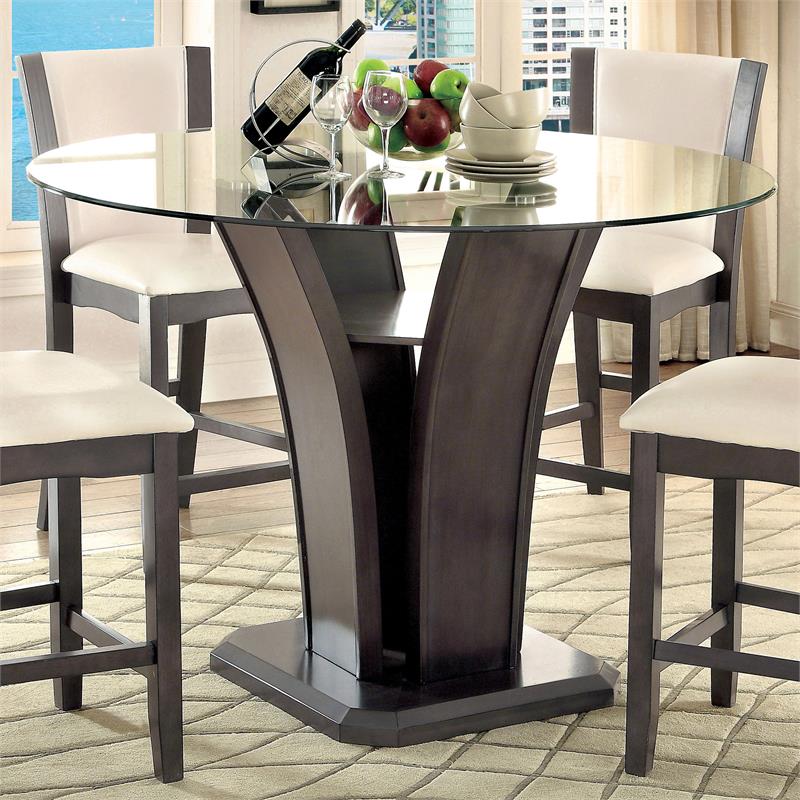 Furniture of America Waverly Wood Round Counter Height Table in Dark