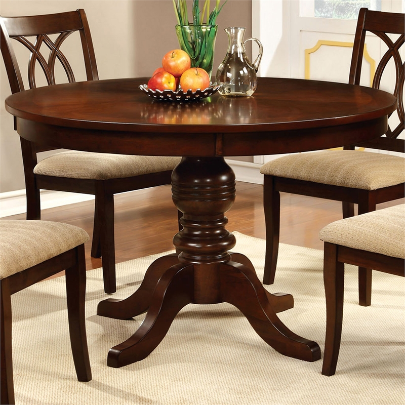 Furniture of America Amersty Round Wood Dining Table in Brown Cherry