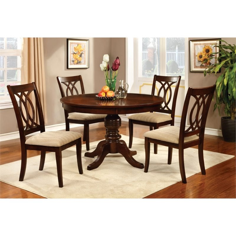 Furniture of America Amersty 5-Piece Wood Dining Set in Brown Cherry