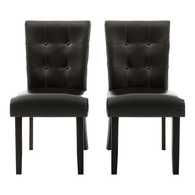 Furniture of America Peeves Faux Leather Dining Chair in Espresso (Set of 2)