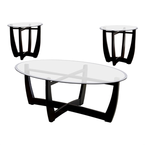 furniture of america jane 3-piece glass top coffee table set in black
