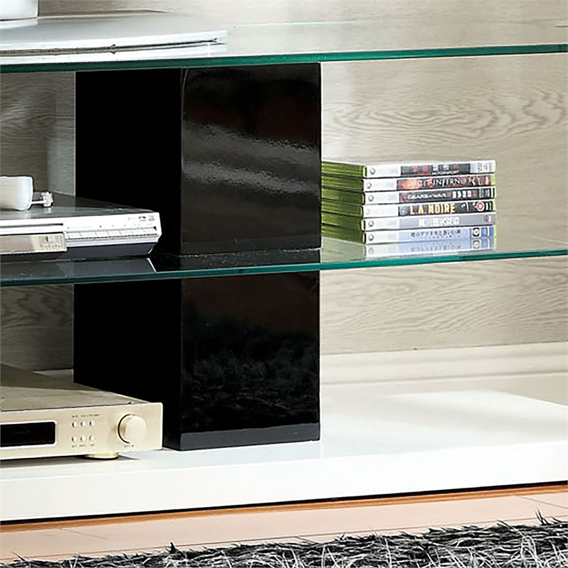 Furniture of America Norten Glass Top 63-inch TV Stand in Black and White