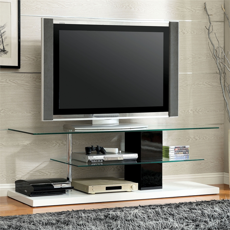 Furniture of America Norten Glass Top 63-inch TV Stand in Black and White
