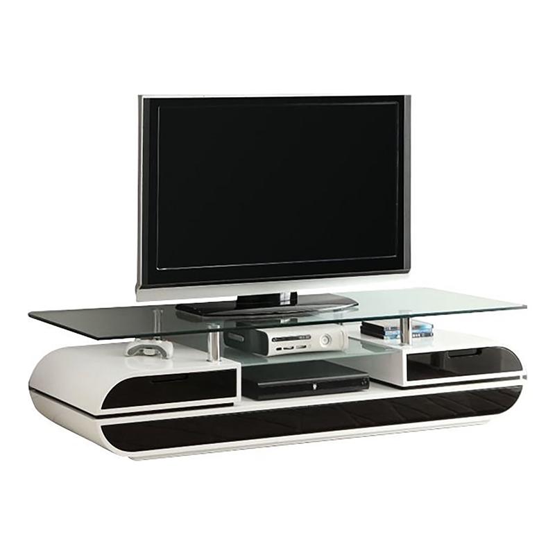 Furniture of America Duri Contemporary Glass Top TV Stand in White and Black