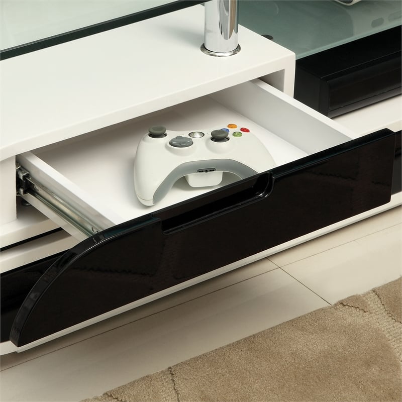 Furniture of America Duri Contemporary Glass Top TV Stand in White and Black