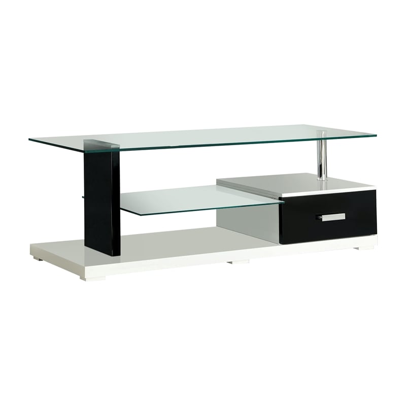 Furniture of America Seline Contemporary Glass Top TV Stand in White and Black
