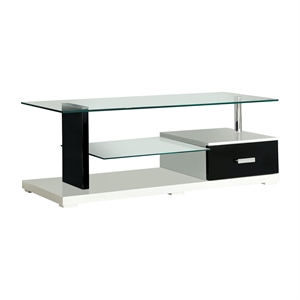 furniture of america seline contemporary glass top tv stand in white and black