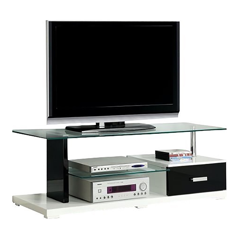 Furniture of America Seline Contemporary Glass Top TV Stand in White and Black