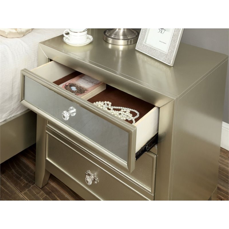Furniture Of America Maire 3 Drawer Nightstand In Silver Maire 3 Drawer Nightstand In Silver