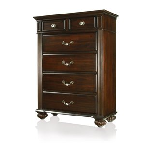 furniture of america damos solid wood 6-drawer chest in dark walnut