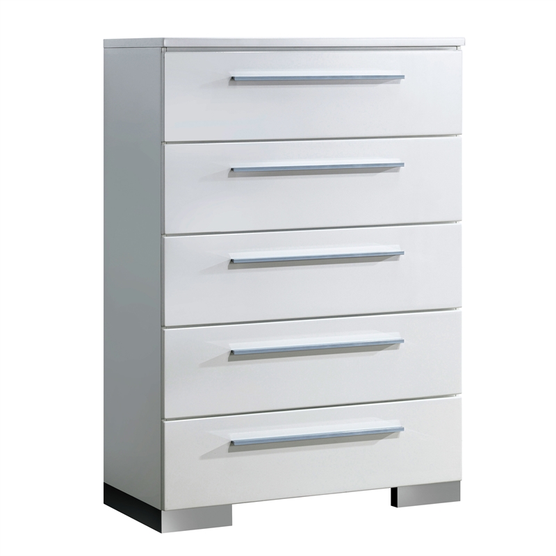 Furniture of America Rayland Contemporary Wood 5-Drawer Chest in Glossy White