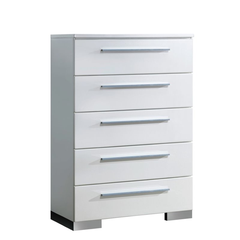 Furniture Of America Angie Modern 5 Drawer Chest In White Furniture Of America Angie Modern 5 Drawer Chest In White