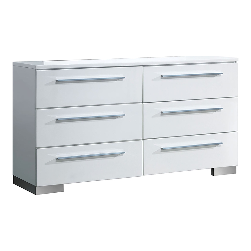 Furniture of America Rayland Wood 6-Drawer Dresser and Mirror in Glossy White