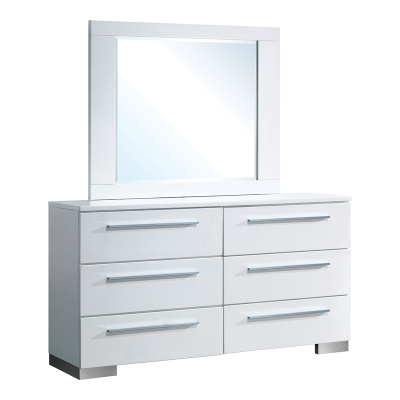 Furniture of America Rayland Wood 6-Drawer Dresser and Mirror in Glossy White