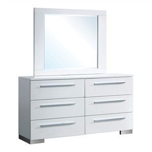 Furniture of America Rayland Wood 6-Drawer Dresser and Mirror in Glossy White