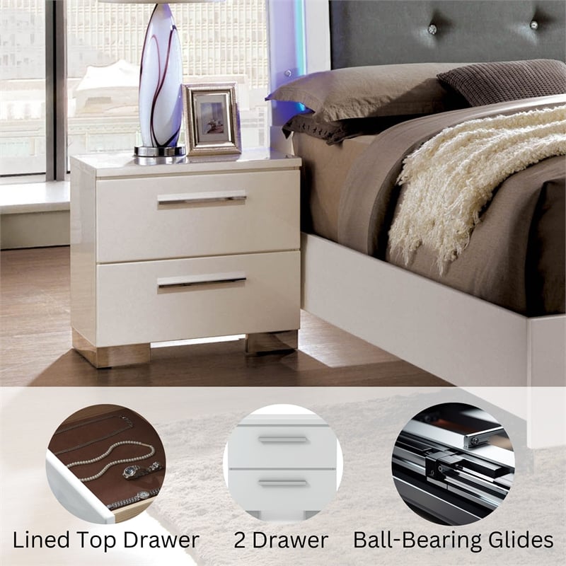 Furniture of America Rayland Solid Wood 2-Drawer Nightstand in Glossy White