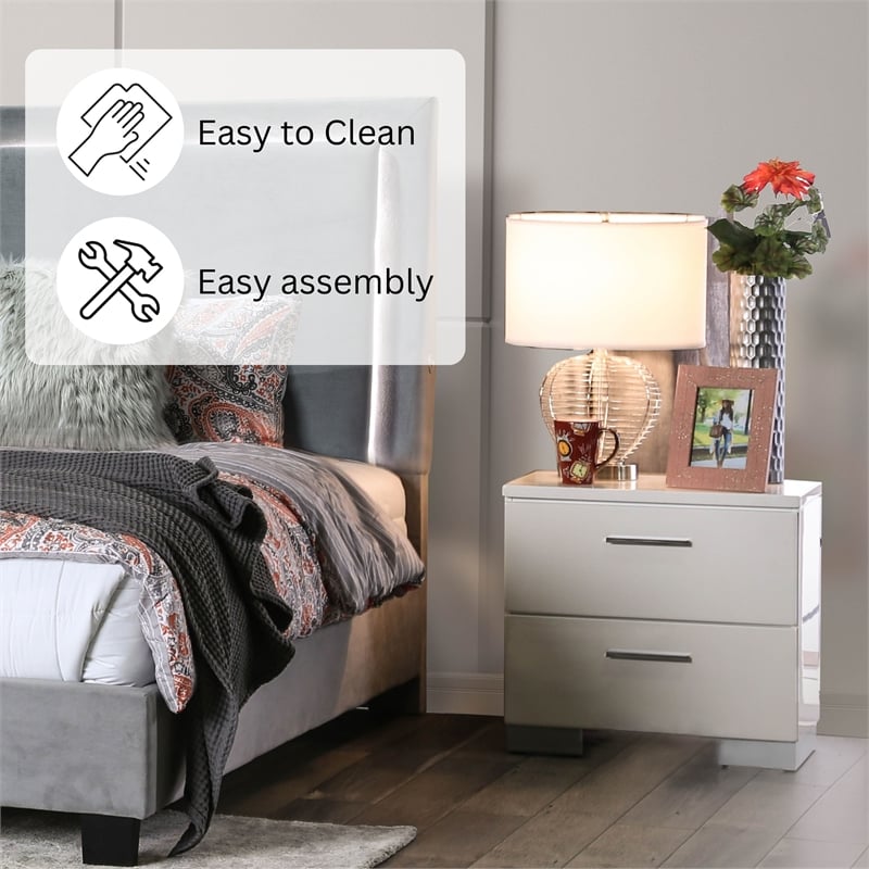 Furniture of America Rayland Solid Wood 2-Drawer Nightstand in Glossy White