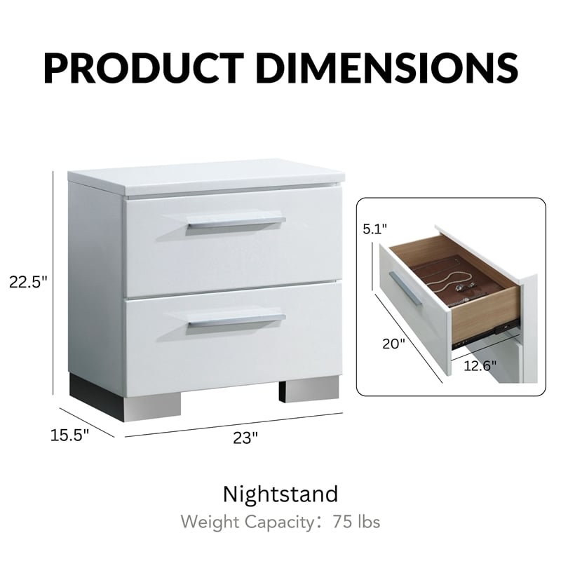 Furniture of America Rayland Solid Wood 2-Drawer Nightstand in Glossy White