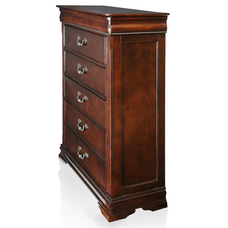 Furniture of America Ruben Traditional Solid Wood 5-Drawer Chest in Cherry