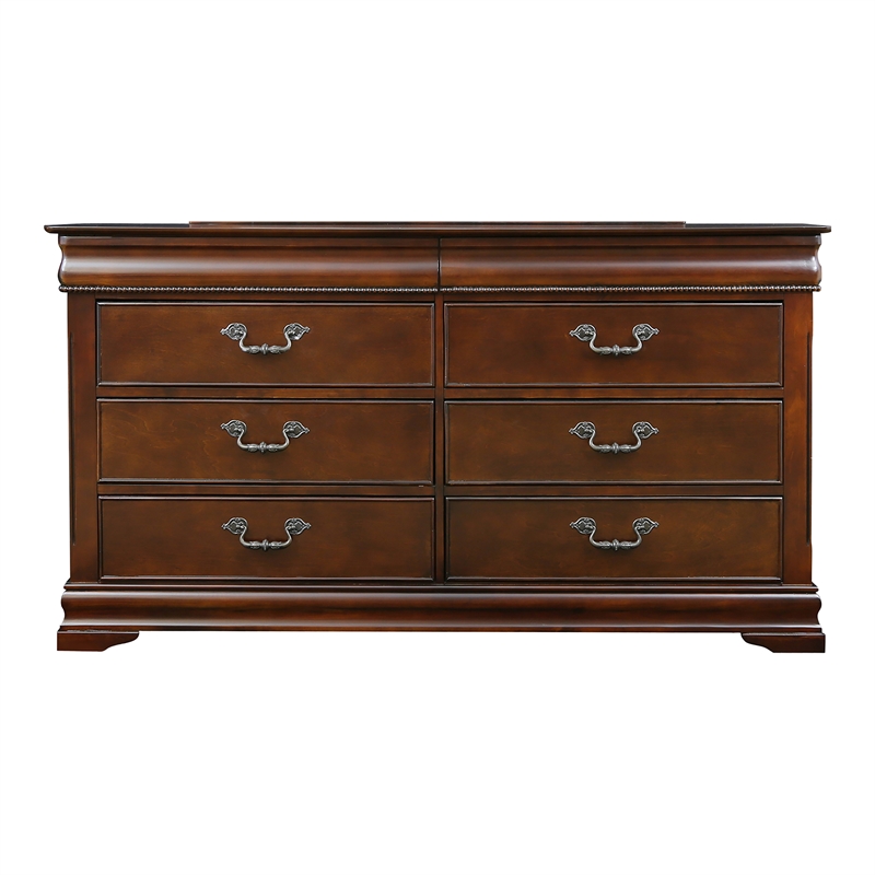 Furniture of America Ruben Traditional Solid Wood 6-Drawer Dresser in Cherry