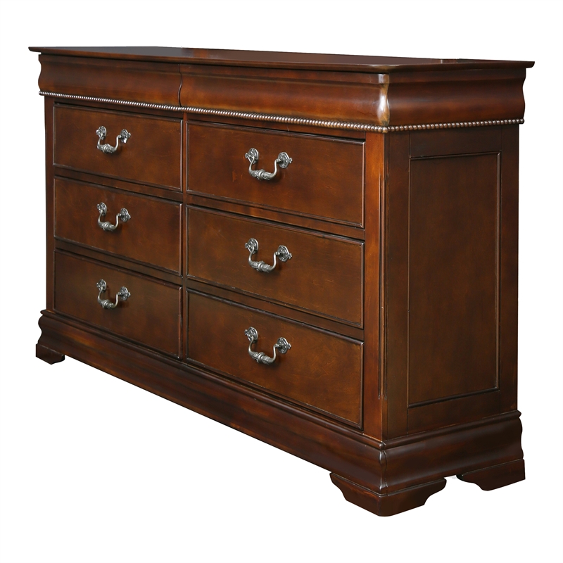 Furniture of America Ruben Traditional Solid Wood 6-Drawer Dresser in Cherry