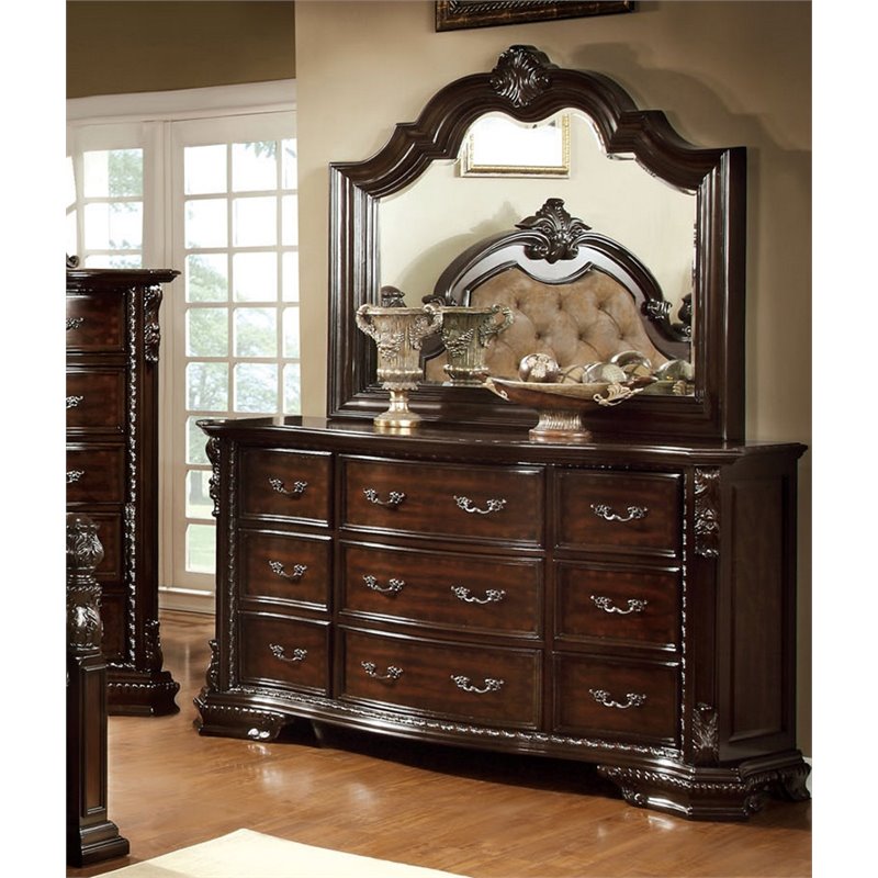 Furniture Of America Cheston 9 Drawer Dresser And Mirror Set In Walnut