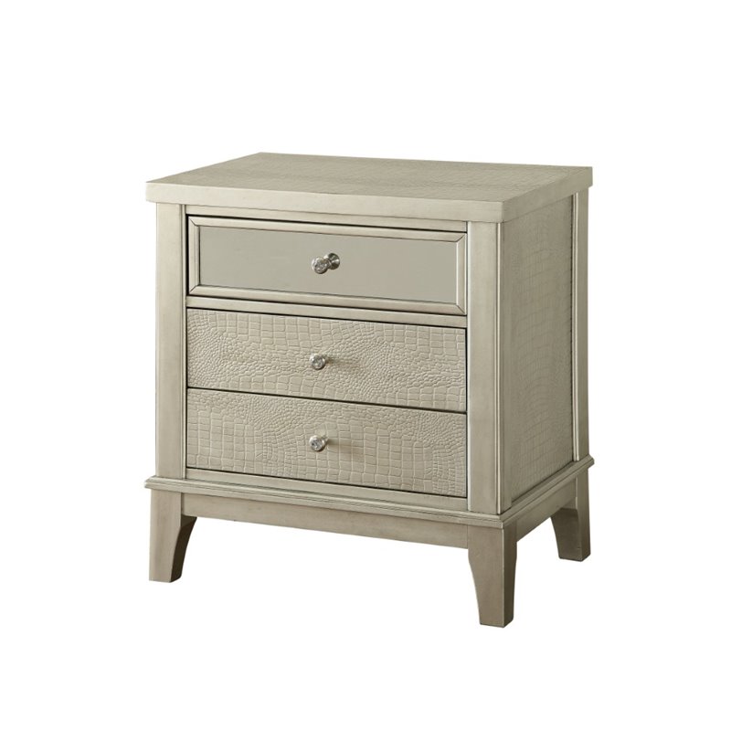 Furniture Of America Bessie 3 Drawer Wood Nightstand In Silver Idf 7282n